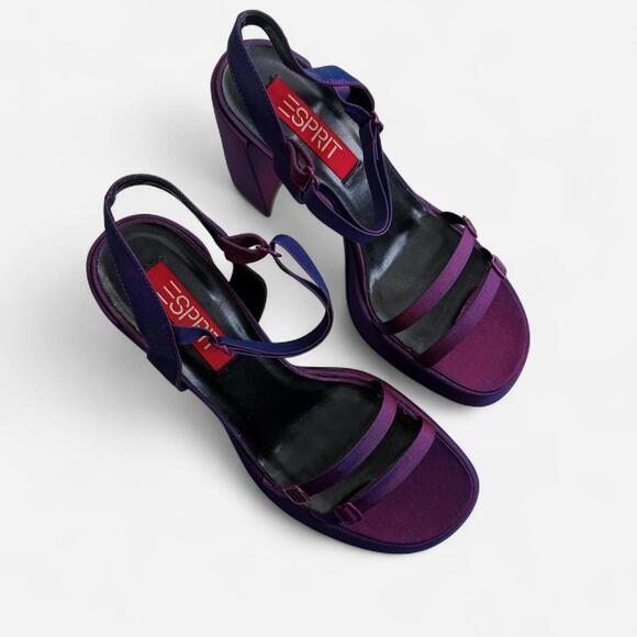 Purple Y2K/90s Iridescent Satin Chunky Heels - Picture 2 of 6